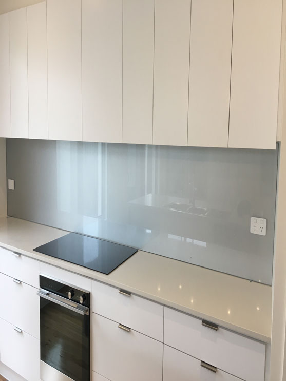 Dulux color glass splashback installed in a modern kitchen in Tootgarook