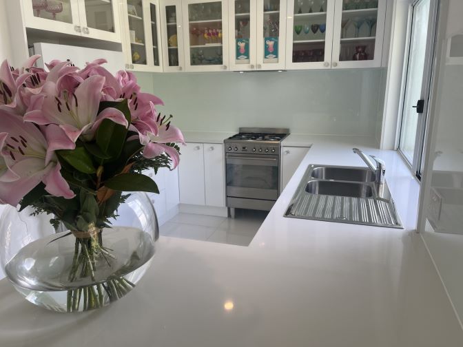 Modern Glass kitchen splashback installed at Capel Sound kitchen